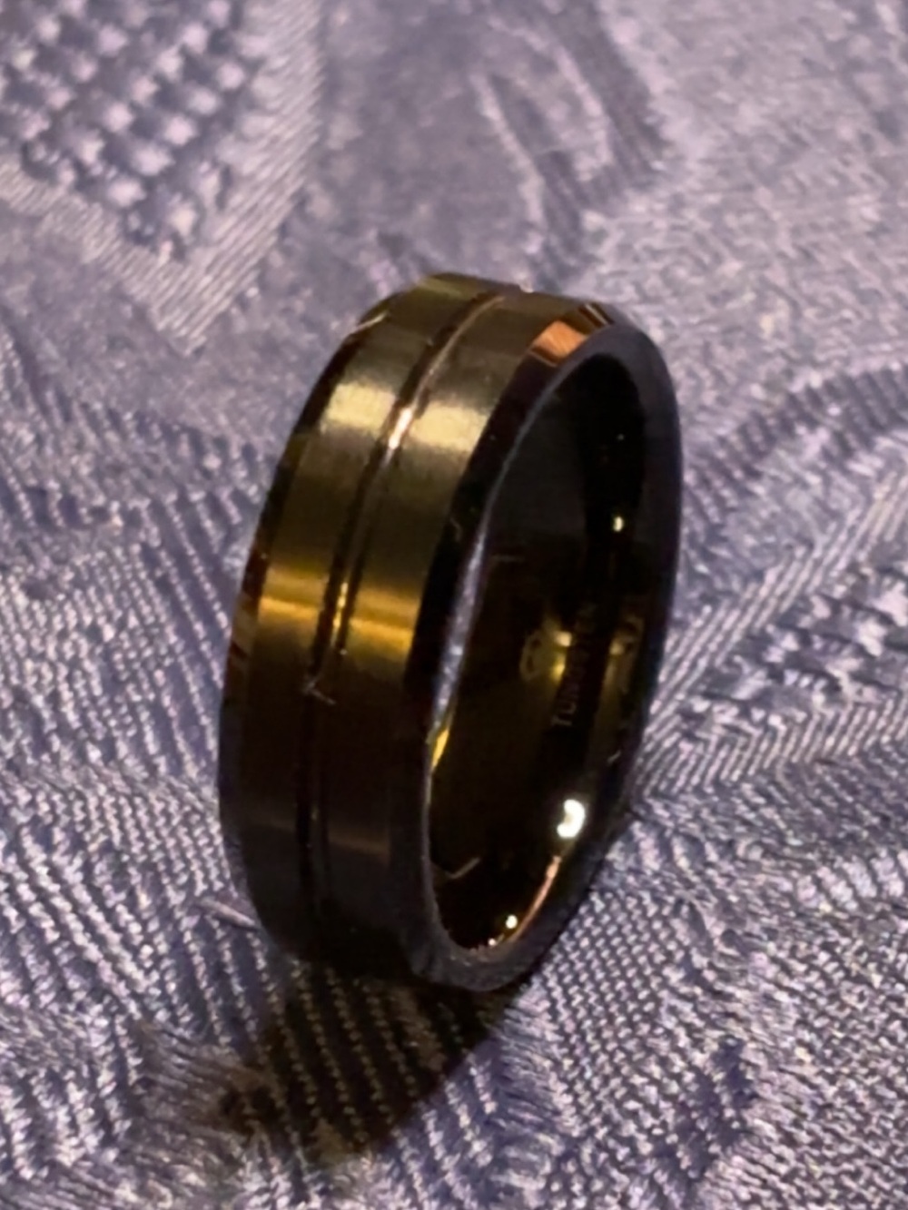 Men size 11-12 Black Tungsten Ring with Dual Groove Accent
